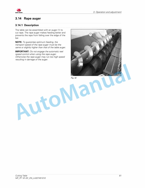 Massey Ferguson 18-25 ft PowerFlow Cutting Table Operators Manual LA327451010-3