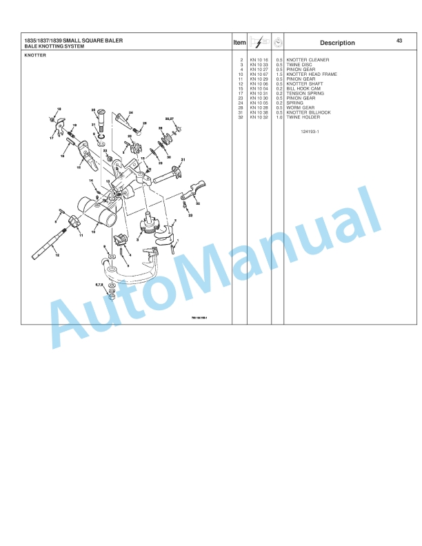 Massey Ferguson 1835, 1837, 1839 Small Square Baler Repair Time Schedule 4283502M2-2