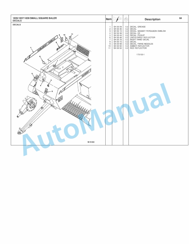 Massey Ferguson 1835, 1837, 1839 Small Square Baler Repair Time Schedule 4283502M2-4