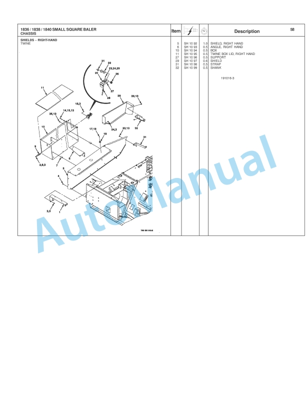 Massey Ferguson 1836, 1838, 1840 Small Square Baler Repair Time Schedule 4283566M1-3