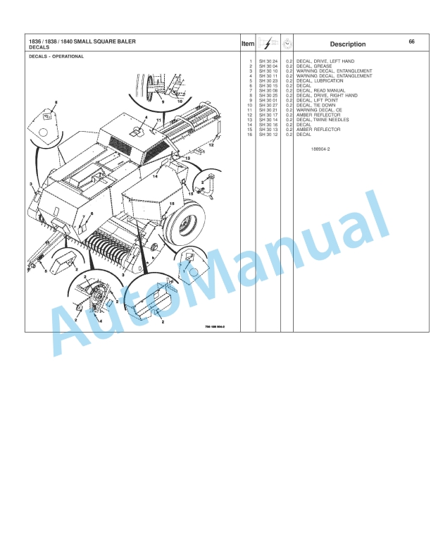 Massey Ferguson 1836, 1838, 1840 Small Square Baler Repair Time Schedule 4283566M1-4