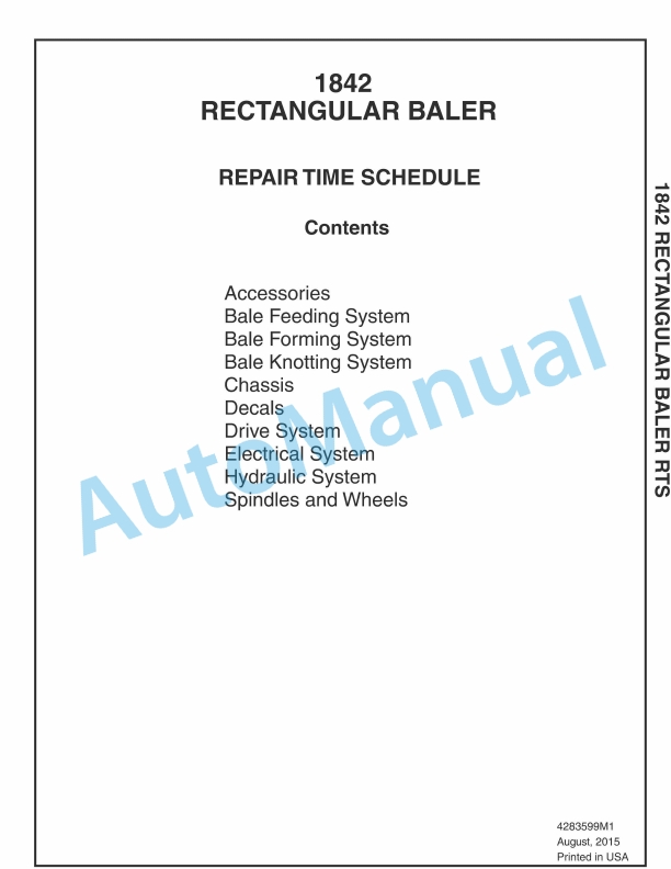Massey Ferguson 1842 Rectangular Baler Repair Time Schedule 4283599M1