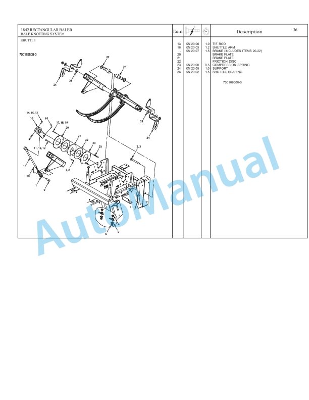 Massey Ferguson 1842 Rectangular Baler Repair Time Schedule 4283599M1-3
