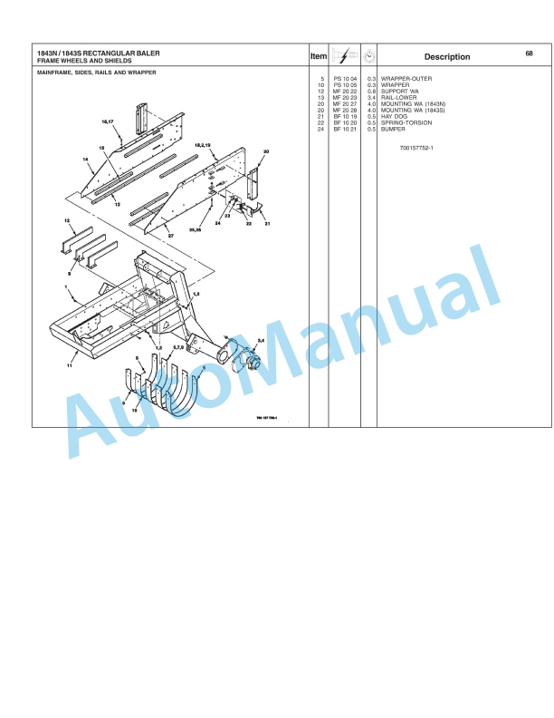 Massey Ferguson 1843S, 1843N Three String Baler Repair Time Schedule 4283403M1-3