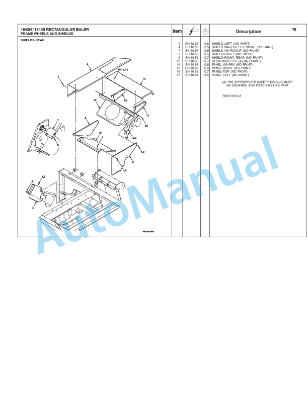 Massey Ferguson 1843S, 1843N Three String Baler Repair Time Schedule 4283403M1-4