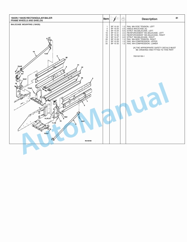 Massey Ferguson 1843S, 1843N Three String Baler Repair Time Schedule 4283403M1-5