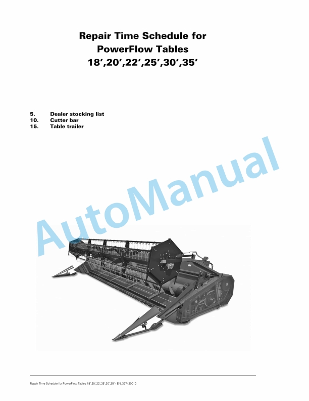 Massey Ferguson 18in, 20in, 22in, 25in, 30in, 35in PowerFlow Tables Repair Time Schedule 327420010