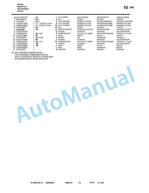Massey Ferguson 18in, 20in, 22in, 25in, 30in, 35in PowerFlow Tables Repair Time Schedule 327420010-3