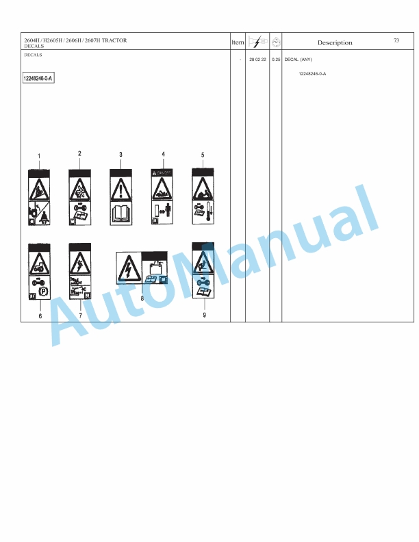 Massey Ferguson 2604H, 2605H, 2606H, 2607H Tractor Repair Time Schedule 4283605M1-5