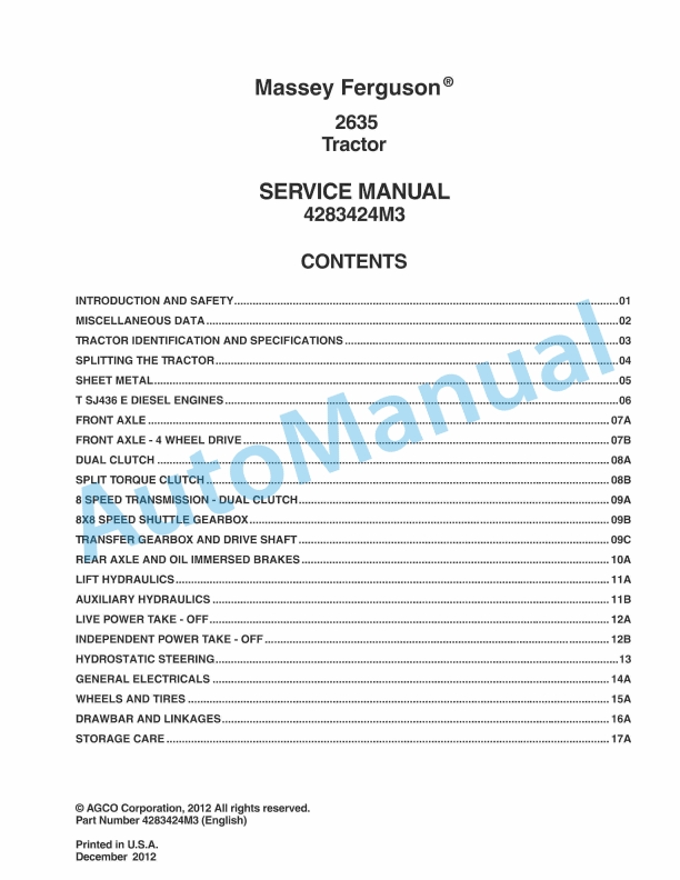 Massey Ferguson 2635 Tractor Service Manual 4283424M3