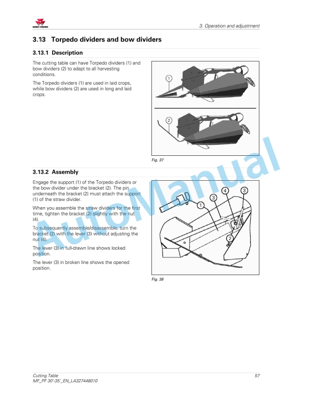 Massey Ferguson 30-35 in PowerFlow Cutting Table Operators Manual LA327448010-3