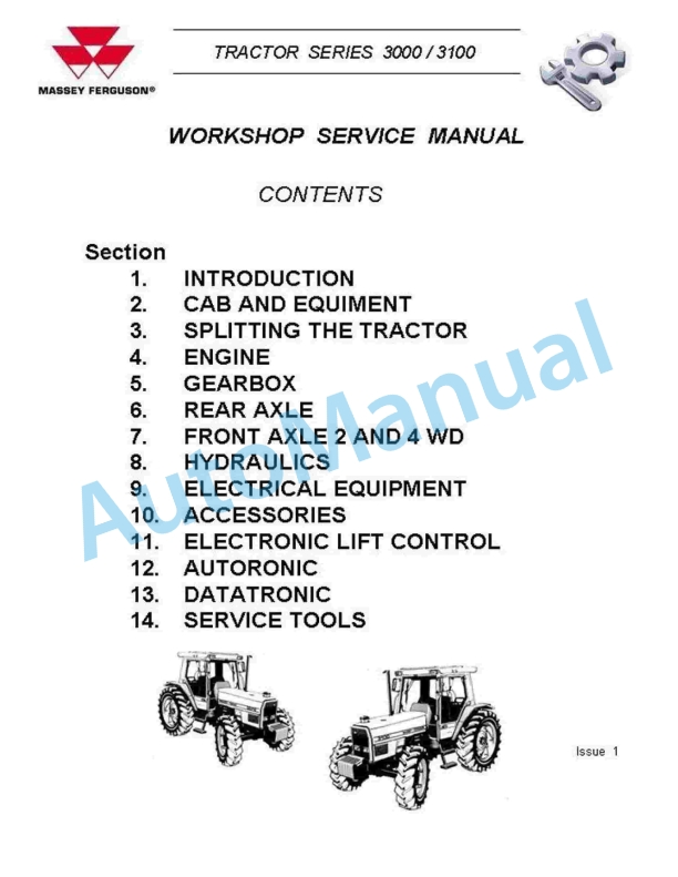 Massey Ferguson 3000, 3100 Series Tractor Workshop Service Manual 1 Massey Ferguson 3000, 3100 Series Tractor Workshop Service Manual