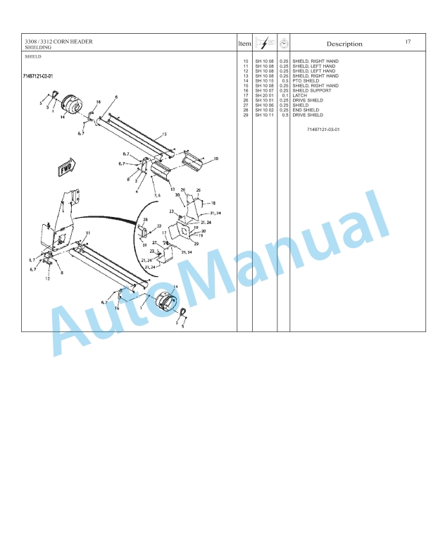 Massey Ferguson 3308, 3312 Corn Header Repair Time Schedule 4283606M1-2