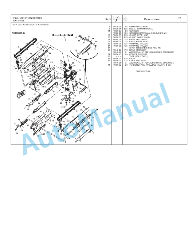 Massey Ferguson 3308, 3312 Corn Header Repair Time Schedule 4283606M1-3