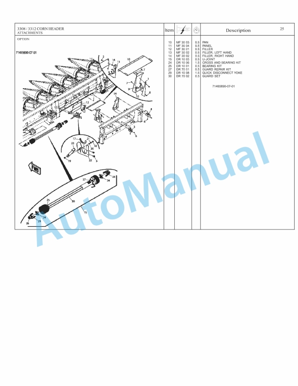 Massey Ferguson 3308, 3312 Corn Header Repair Time Schedule 4283606M1-4