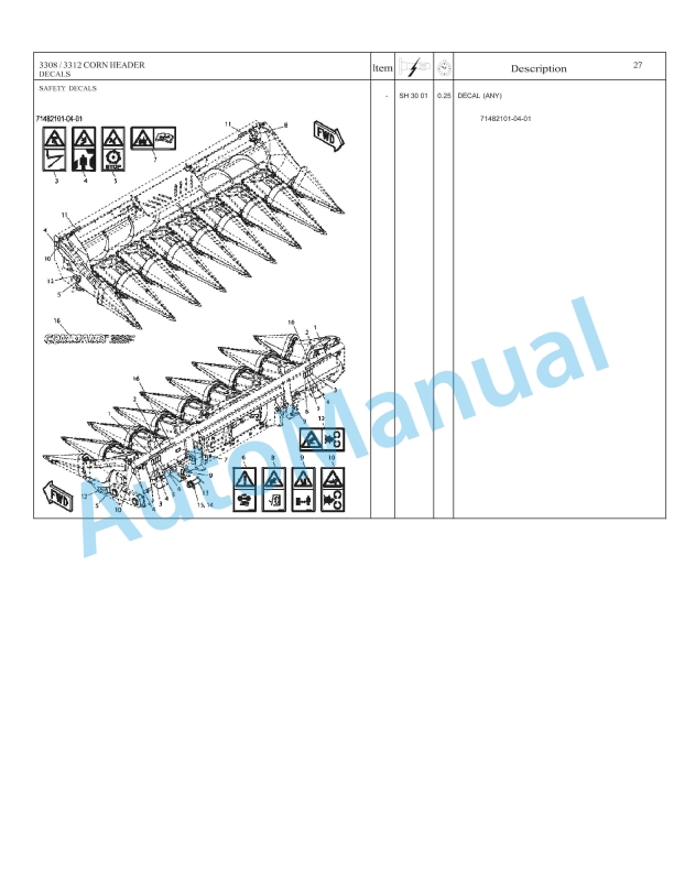 Massey Ferguson 3308, 3312 Corn Header Repair Time Schedule 4283606M1-5