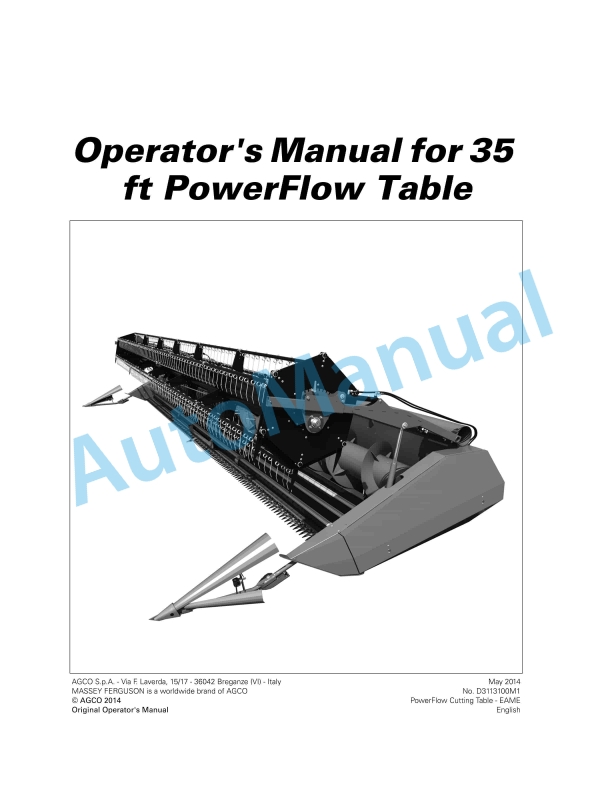Massey Ferguson 35 Ft PowerFlow Table Operators Manual D3113100M1