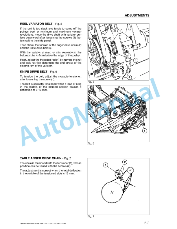 Massey Ferguson 4.20, 4.80, 5.40, 6.00, 6.60, 7.60 Cutting Table Original Operators Manual LA327177014-3