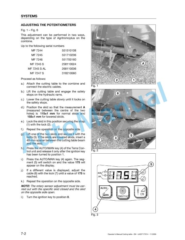 Massey Ferguson 4.20, 4.80, 5.40, 6.00, 6.60, 7.60 Cutting Table Original Operators Manual LA327177014-4