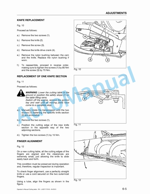 Massey Ferguson 4.20, 4.80, 5.40, 6.00, 6.60, 7.60 Cutting Table Original Operators Manual LA327177016-3