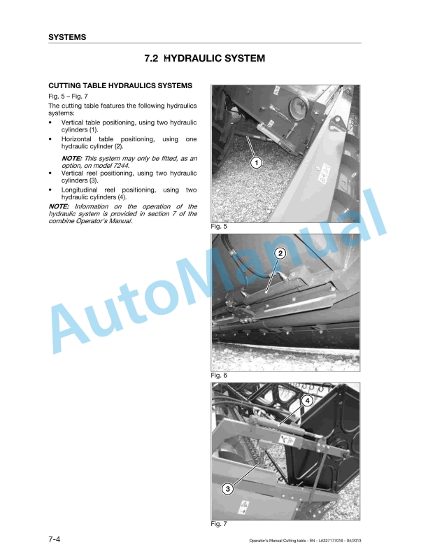Massey Ferguson 4.20, 4.80, 5.40, 6.00, 6.60, 7.60 Cutting Table Original Operators Manual LA327177016-4