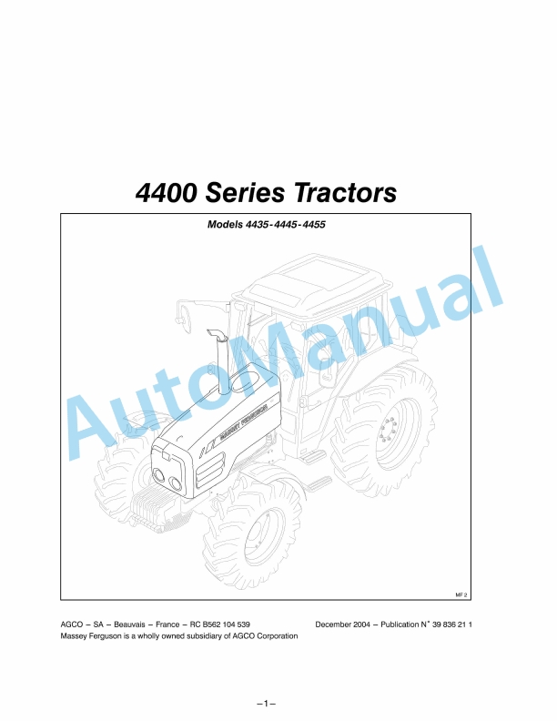 Massey Ferguson 4400 Series Tractors Operators Manual 3983621M1