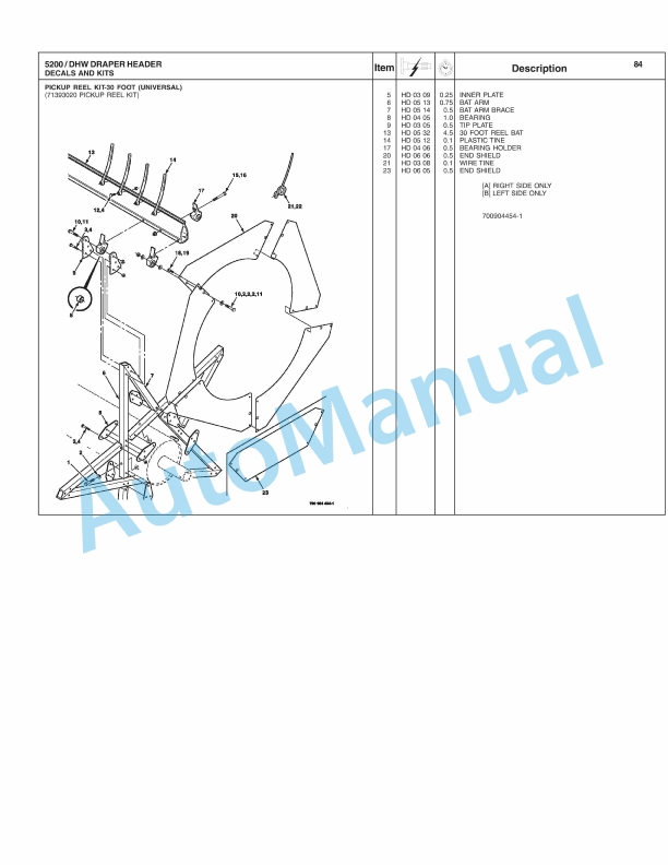 Massey Ferguson 5200 Draper Header Repair Time Schedule 4283434M1-4