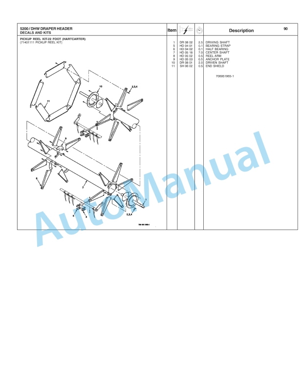 Massey Ferguson 5200 Draper Header Repair Time Schedule 4283434M1-5