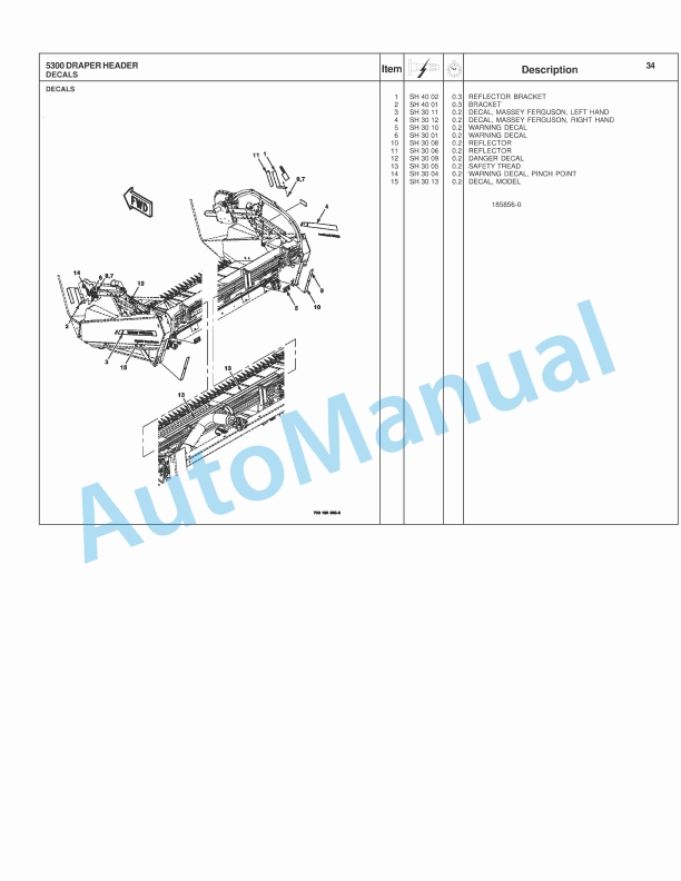 Massey Ferguson 5300 Draper Header Repair Time Schedule 4283563M1-4