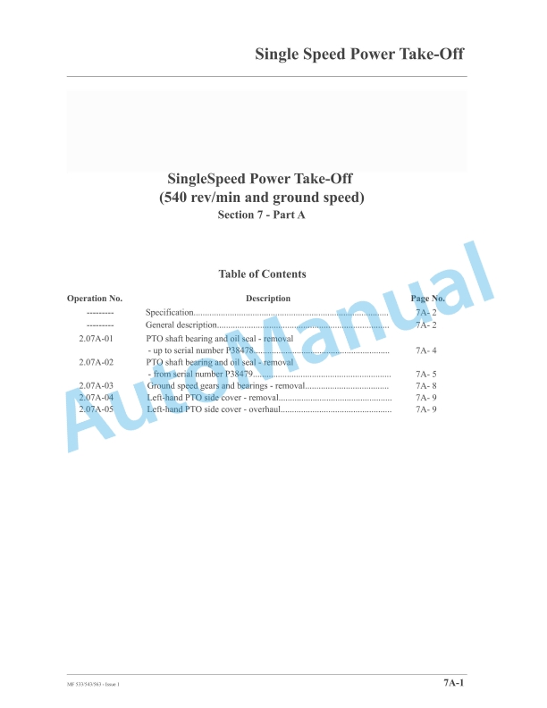 Massey Ferguson 533, 543, 563 Workshop Service Manual 4283045M1-2