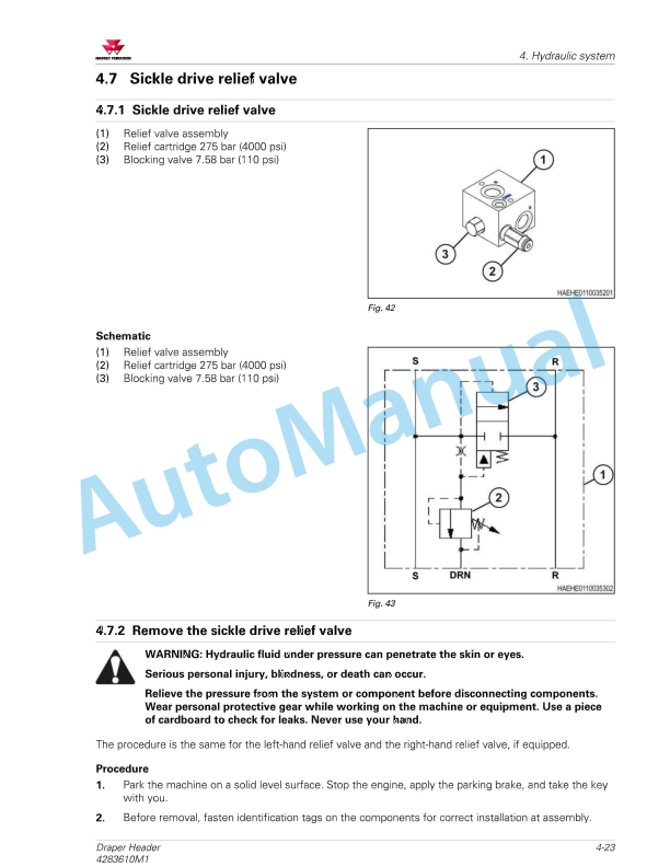 Massey Ferguson 5400 Draper Header Workshop Service Manual 4283610M1-2