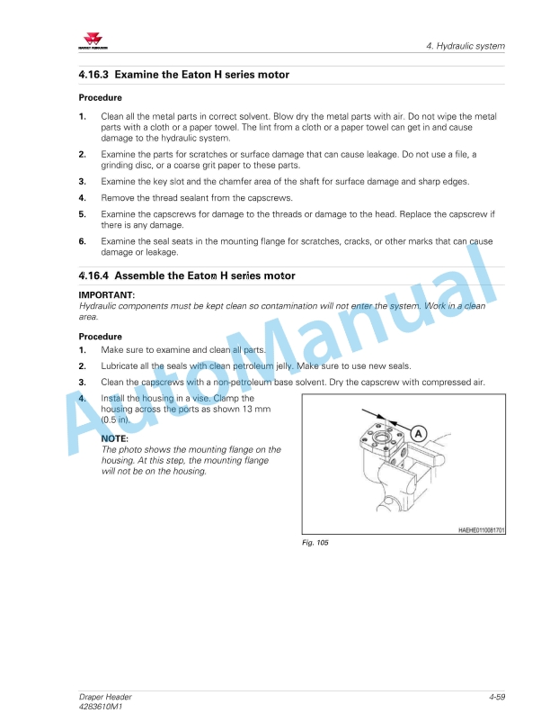 Massey Ferguson 5400 Draper Header Workshop Service Manual 4283610M1-3