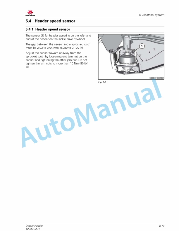 Massey Ferguson 5400 Draper Header Workshop Service Manual 4283610M1-4
