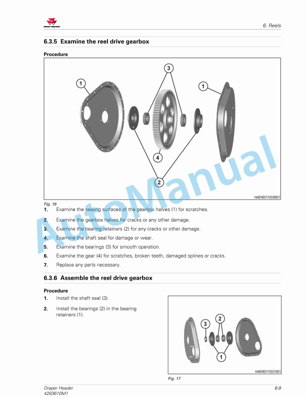 Massey Ferguson 5400 Draper Header Workshop Service Manual 4283610M1-5