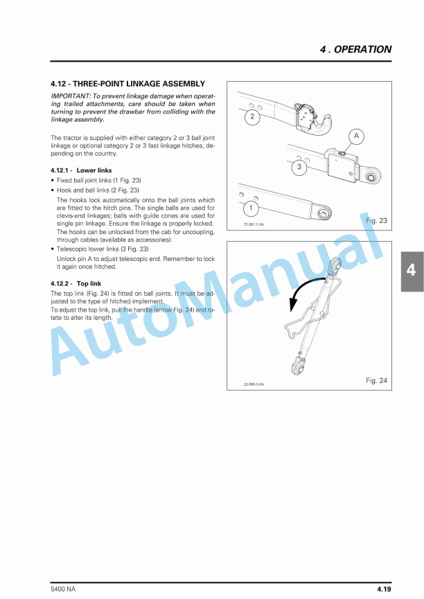 Massey Ferguson 5400 Series Tractors Operator Instruction Book 3378806M1-2