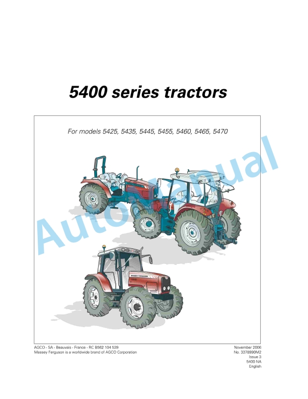 Massey Ferguson 5400 Series Tractors Operator Instruction Book 3378990M2