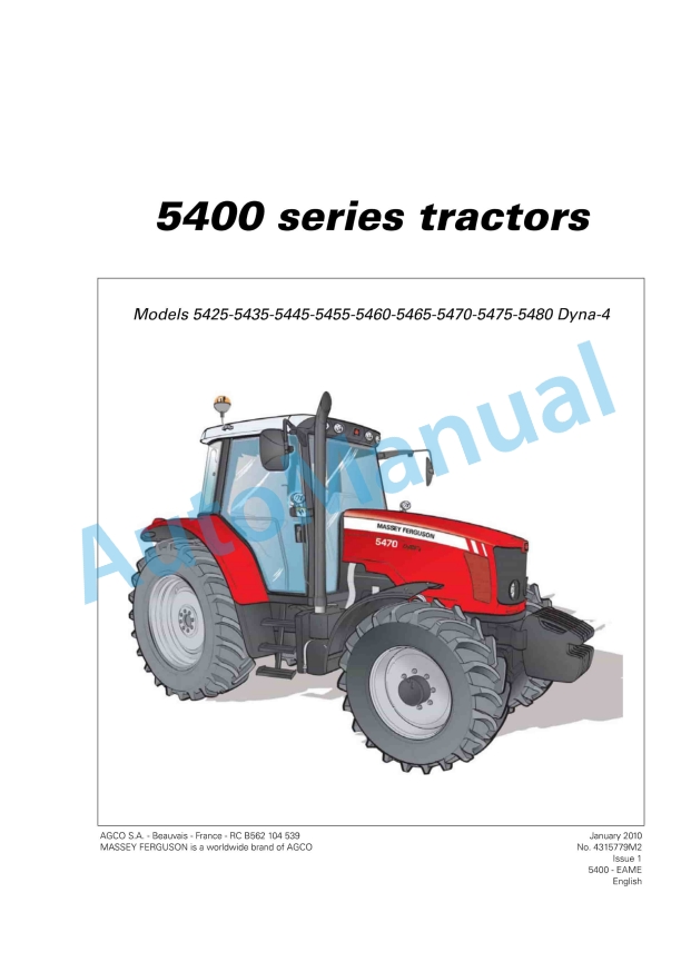 Massey Ferguson 5400 Series Tractors Operator Instruction Book 4315779M2