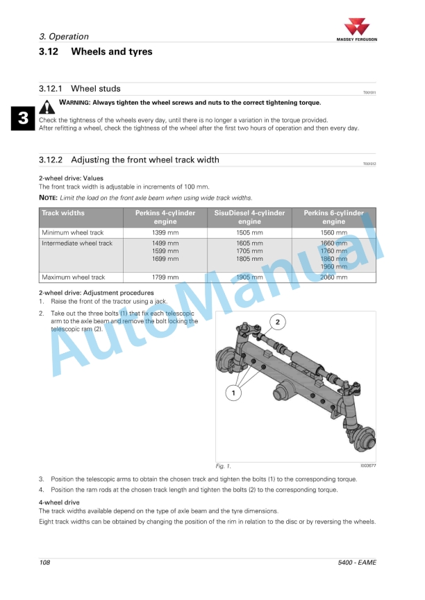 Massey Ferguson 5400 Series Tractors Operator Instruction Book 4315779M2-2