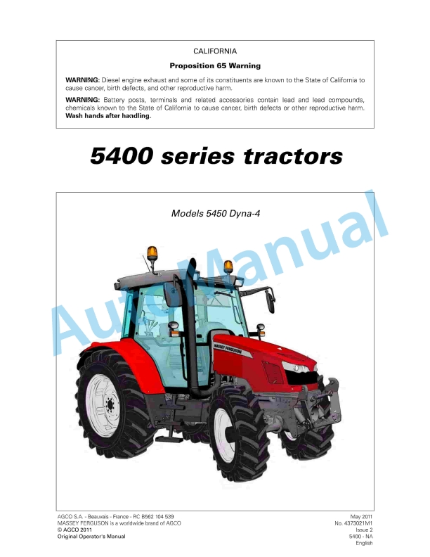 Massey Ferguson 5400 Series Tractors Operators Manual 4373021M1