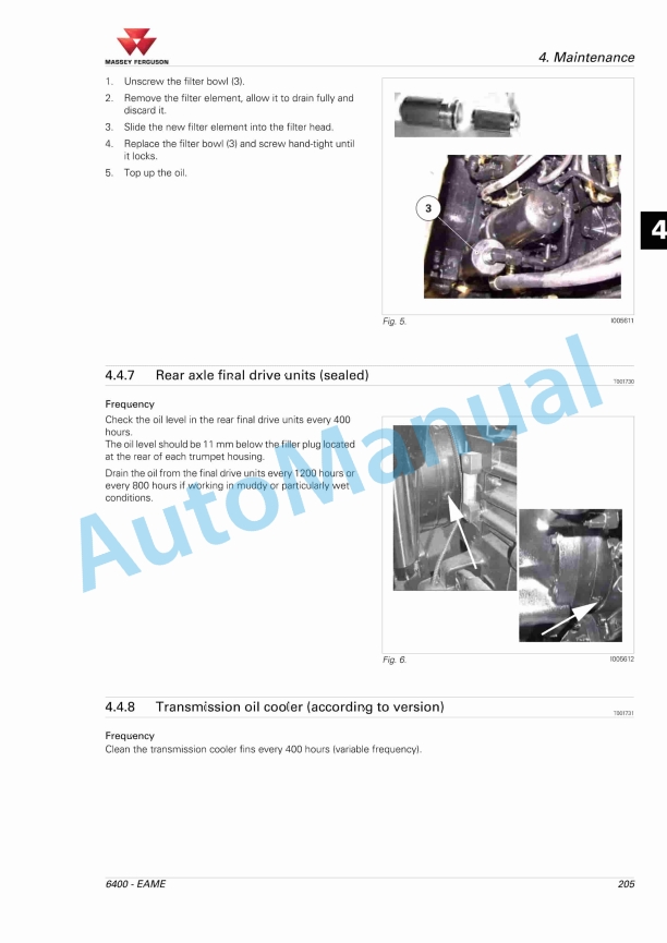 Massey Ferguson 6400 Series Tractors Operator Instruction Book 4315074M2-4