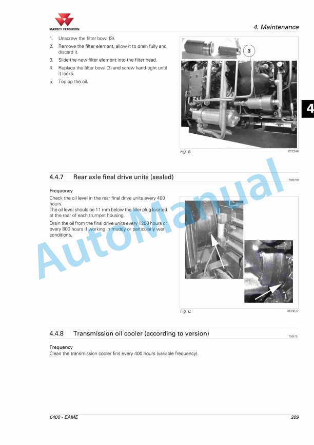 Massey Ferguson 6400 Series Tractors Operator Instruction Book 4315415M2-4