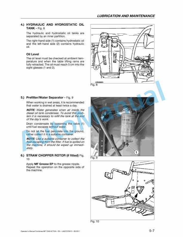 Massey Ferguson 7240 Activa Original Operators Manual LA327270013-2