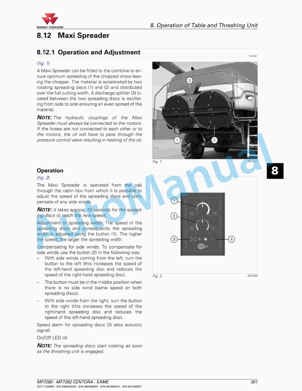 Massey Ferguson 7280 Centora Combine Series Operators Manual D3111100M5-3