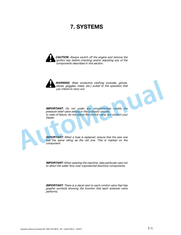 Massey Ferguson 7360, 7360 PL, 7360 PLI, 7370, 7370 PL Original Operators Manual LA327316013-3