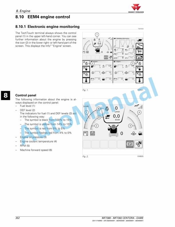 Massey Ferguson 7380 Centora Combine Series Operators Manual D3117100M2-4