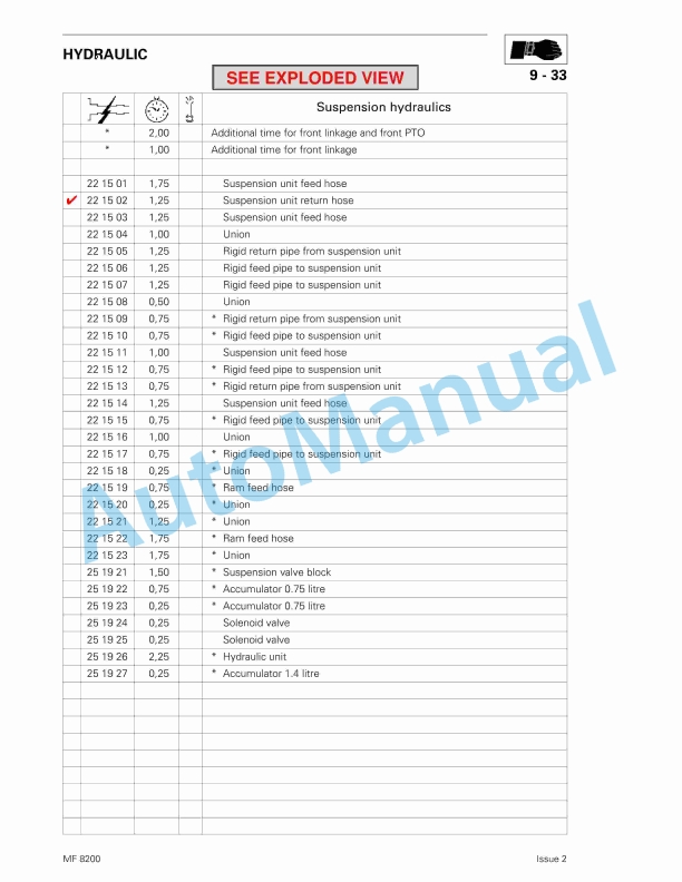 Massey Ferguson 8200 Series Tractors Repair Time Schedule 3378200M2-2