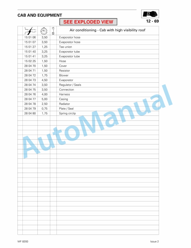Massey Ferguson 8200 Series Tractors Repair Time Schedule 3378200M2-4
