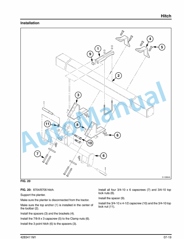 Massey Ferguson 8702, 8704, 8706, 8708, 8716, 8718, 8722, 8738, 8762 Planter Service Manual 4283411M1-3