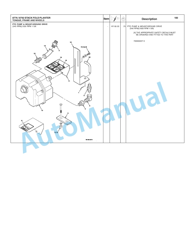 Massey Ferguson 8792, 8776 Planter Repair Time Schedule 4283441M1-3