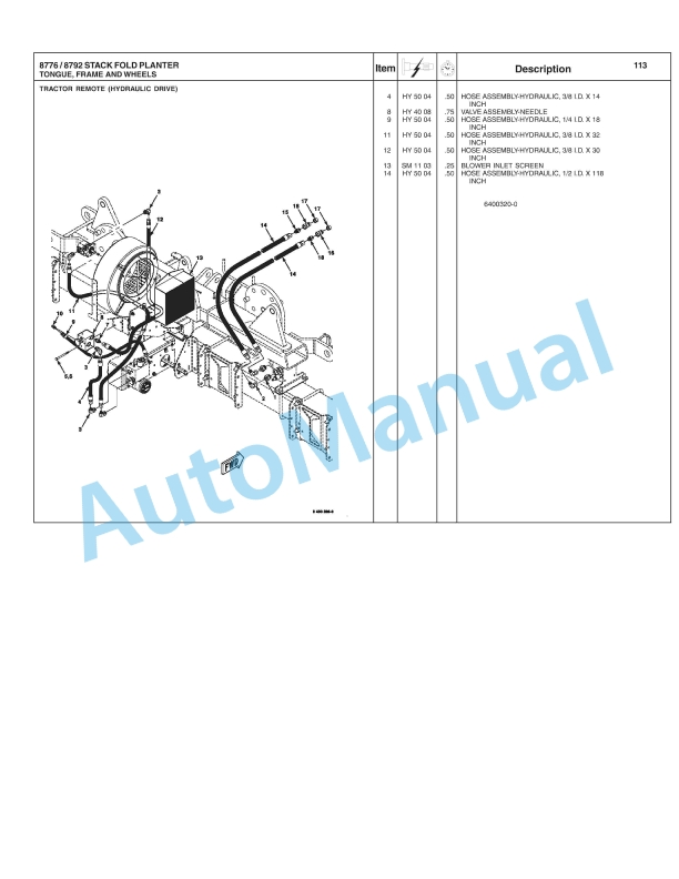 Massey Ferguson 8792, 8776 Planter Repair Time Schedule 4283441M1-4